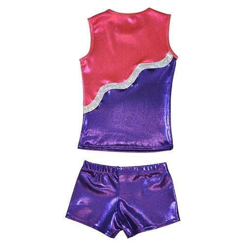 Obersee Cheer Dance Tank and Shorts Set in shiny pink purple ribbon, designed for girls' cheerleading and dance, showcasing vibrant colors and comfortable fit.